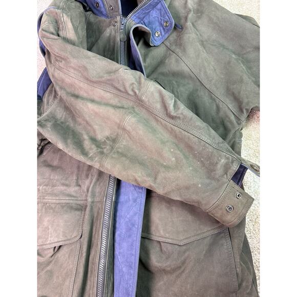 Marc New York Suede Leather Jacket Mens X-Large Long Zip Hood Up Coat Lining Vtg - Picture 10 of 16